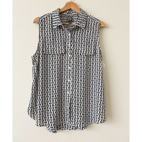 Worthington Sleeveless Button Down Blouse with Geometric Design NWT - Picture 1 of 5
